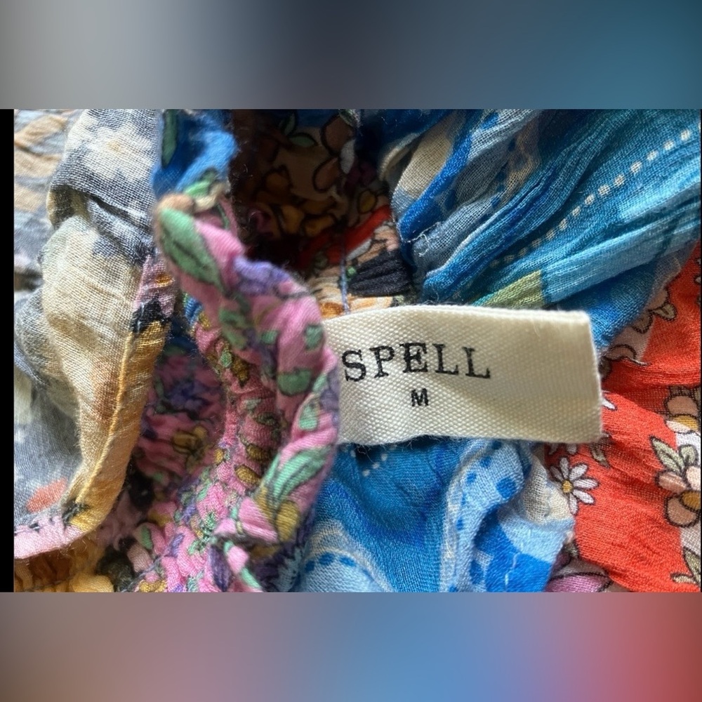 Spell & The Gypsy Collective Cha Cha Shirred Mini Skirt Multicolor Cotton Size M - Picture 7 of 9